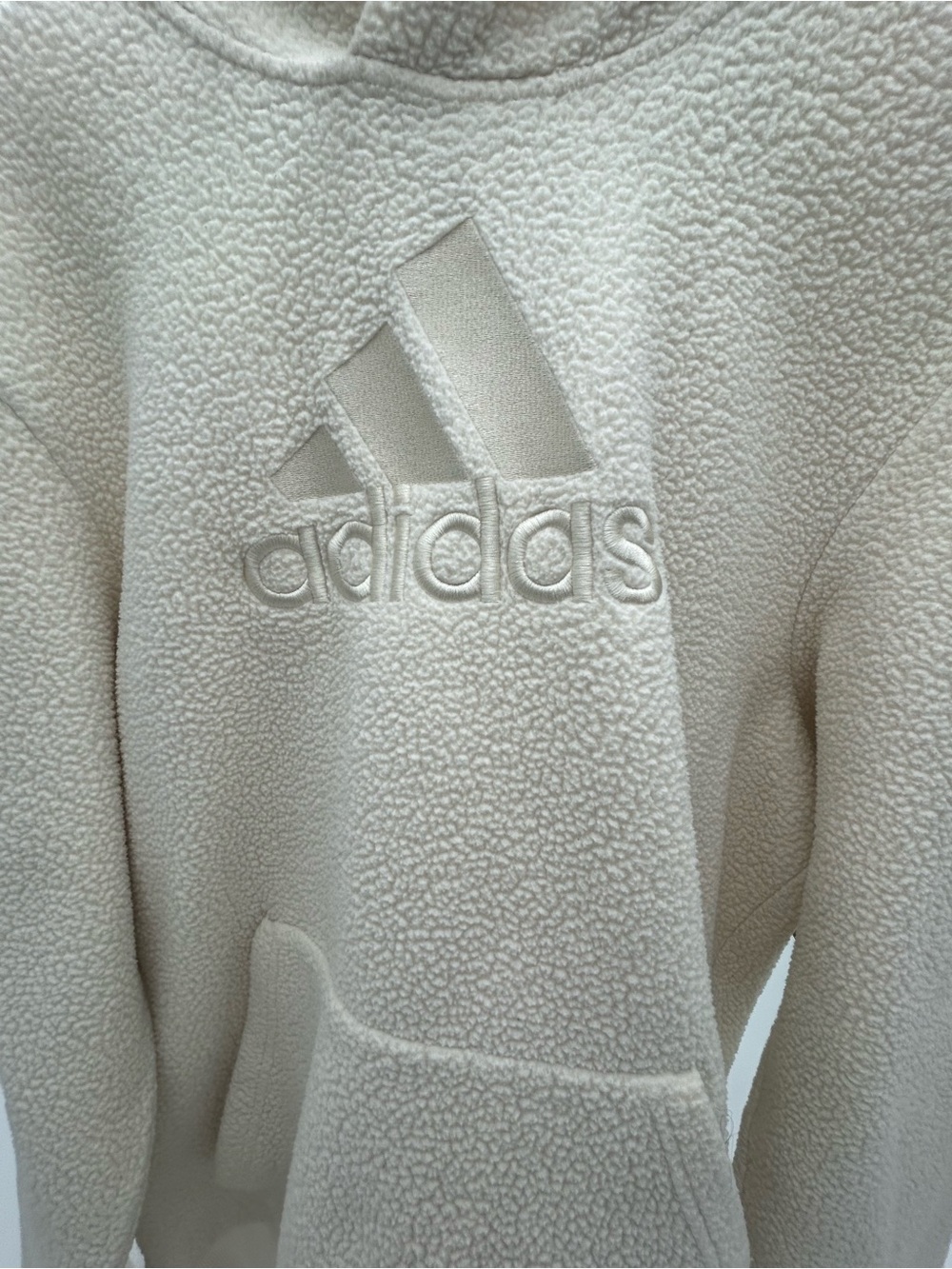 adidas Cream Sherpa Pullover Jacket with Embroidered Logo